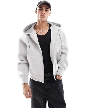 Pull&Bear Heavyweight Premium Zip Through Hoodie - Grey