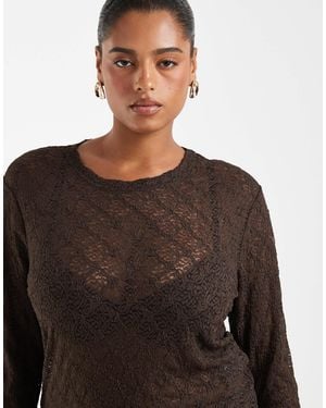 Noisy May Long Sleeve Lace Top - Brown