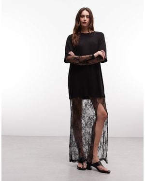 Noisy May Maxi T-shirt Dress With Lace - Black