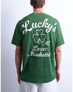 TOPMAN Oversized Fit T-Shirt With Front And Back Lucky Print - Green