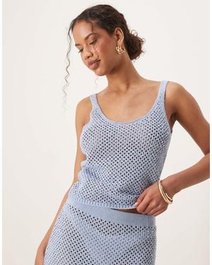 Mango Crochet Scoop Neck Embelished Vest Co-ord - Blue