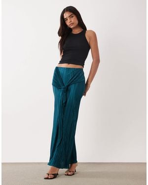 ASOS Plisse Maxi Skirt With Knot Belt Detail - Blue