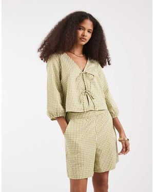 Vero Moda Pantalones Cortos Verdes A Cuadros Vichy De Talle Alto (Parte De Un Conjunto) - Neutro
