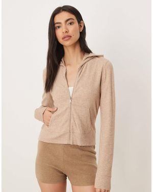 Abercrombie & Fitch Zip Through Lounge Hoodie - Natural