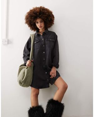 Noisy May Long Sleeve Denim Shirt Dress - Black