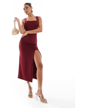 True Violet Corset Midi Dress With Thigh Split - Red