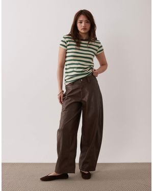 ASOS Petite Faux Leather Barrel Leg Pants With Seam Detail - Brown