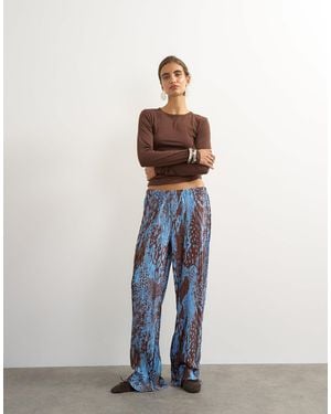 TOPSHOP Abstract Crinkle Wide Leg Trouser - Blue