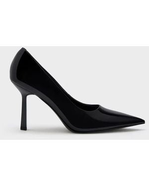 Charles & Keith Patent Pointed-Toe Court Shoes - Black