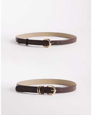 Pieces 2 Pack Gold Buckle Belt - White