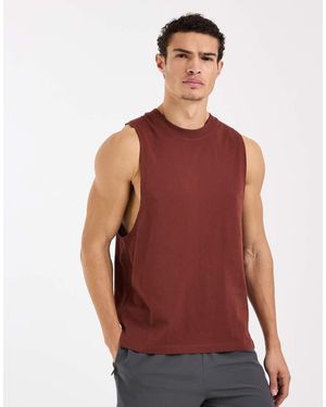 4505 Icon Cotton Dropped Armholes Training Tank Top With Quick Dry Finish - Red