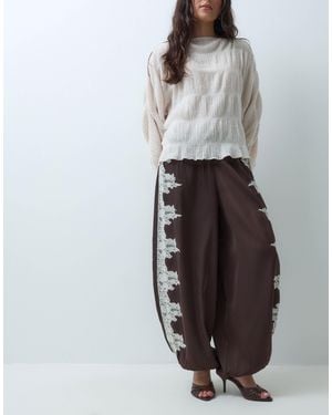 Reclaimed Vintage Satin Lace Trim Balloon Pant - Grey