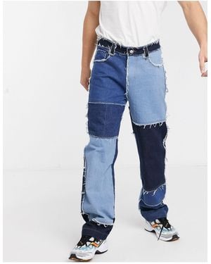 Jaded London Jaded Frayed Patchwork Skate Jeans - Blue