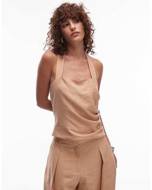 Mango Cotton Halter Cinched Side Top Co-ord - Brown