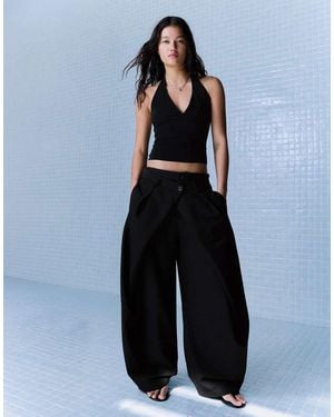 Bershka Barrel Trousers With Pleats - Grey