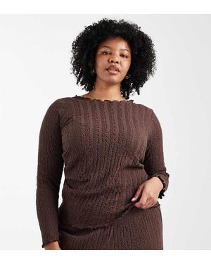 ONLY Long Sleeve Textured Top Co-ord - Brown