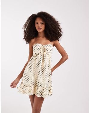Hollister Bandeau Tie Up Ruffle Babydoll Mini Dress - Natural