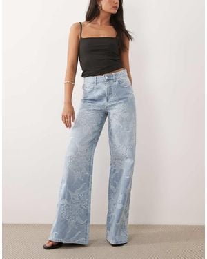 Gina Tricot Vaqueros De Pernera Ancha Con Y Diseño Bordado De - Azul