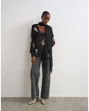 TOPSHOP Premium Embellished Chiffon Scarf Detail Top - Black