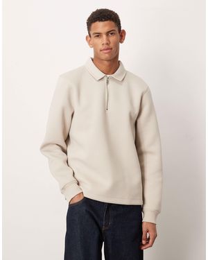 ASOS Heavyweight Oversized Polo Sweatshirt With Fixed Hem - Natural