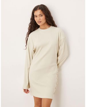 ASOS Button Detail Wide Rib Crew Neck Mini Dress - Natural