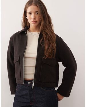 Monki Short Collared Jacket With Wool - Black