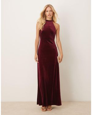 Maya Velvet Halter Neck Maxi Dress - Red