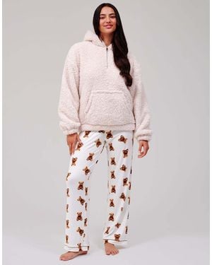 Loungeable Cosy Borg Fleece Quarter Zip Lounge Hoodie - White