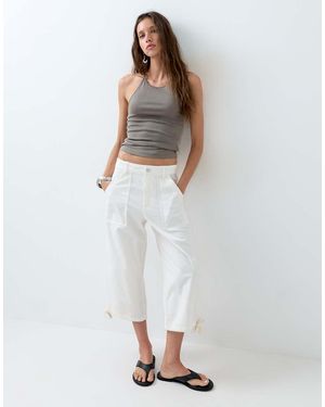 ASOS Cargo Longer Short With Pocket And Tie Detail - White