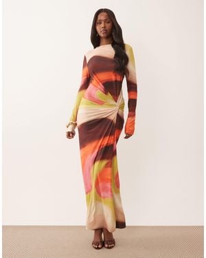 DASKA Exclusivité - - robe longue à imprimé abstrait avec manches longues et col montant effet torsadé - Blanc