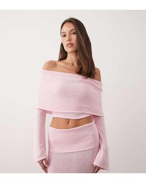 Wanderdoll Top Rosa Pastel Con Mangas Acampanadas Y Escote Bardot Muy Ancho Plegado De Punto De Bouclé Yasmin De (Parte De Un Conjunto)
