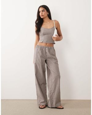 Missy Empire Cotton Rich Elasticated Waist Button Detail Wide Leg Pants Co-ord - Brown
