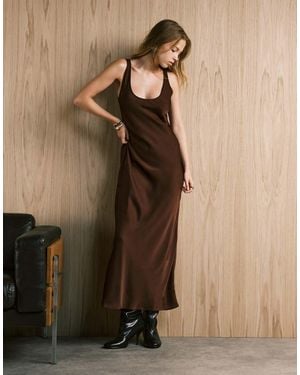 Mango Vestido Midi Con Cuello Ancho De Satén De - Neutro