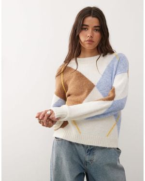 Noisy May Argyle Sweater - Gray