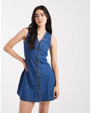 ASOS Denim Sleeveless Fit And Flare Mini Dress - Blue