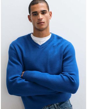 ASOS Relaxed Knitted High V-Neck Jumper - Blue