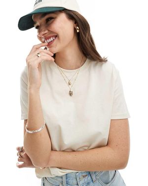 Pieces Cotton T-Shirt With Fold Up Detail - White