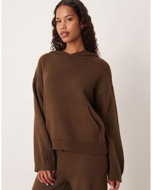 ASOS Fluffy Knitted Oversized Hoodie Co-ord - Brown