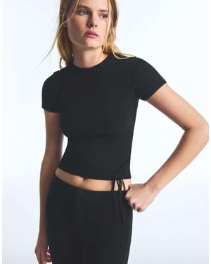 Bershka Round Neck Short-sleeved T-shirt - Black