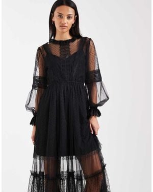 AllSaints Nita Long Sleeve Tulle Ruffle Maxi Dress - Black