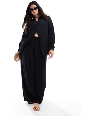 Yours Wide Leg Crinkle Pants - Black