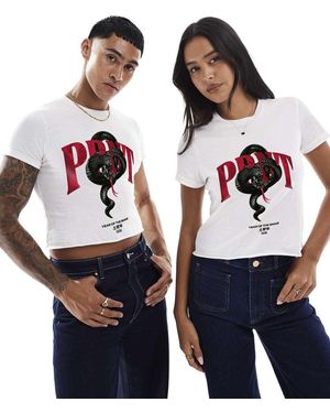PRNT Snake Cropped Front Print Crop T-Shirt - Blue