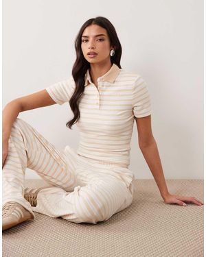 Wanderdoll Frankie Premium Jersey Short Sleeve Polo Top - Natural