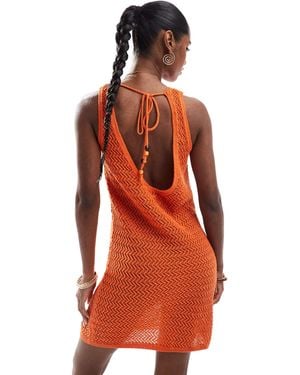ASOS Scoop Neck Knitted Mini Dress With Tie Back - Red