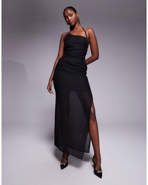 Fashionkilla Vestido Largo De Cuello Halter Con Espalda Abierta Con Cordones Y Detalle De Bajo Transparente De Chifón De - Azul