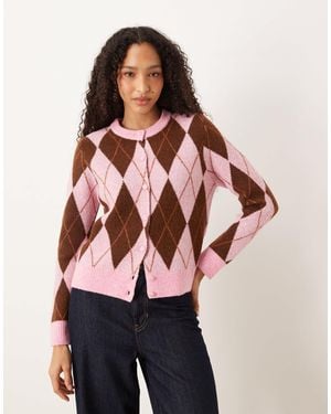 Vila Argyle Knitted Cardigan - Red
