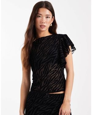 Collusion One Shoulder Sheer Zebra Flocked Top - Part Of A Set - Black