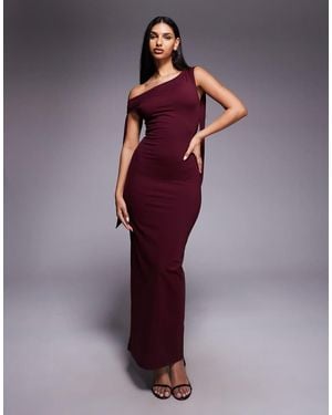 The Frolic Exclusive Slinky Asymmetric Shoulder Tie Detail Bodycon Maxi Dress - Purple