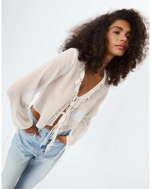 Stradivarius – rüschenbluse - Weiß