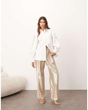 ARRANGE Elegante Broek Met Rechte Pijpen En Versiering Van Lovertjes - Naturel